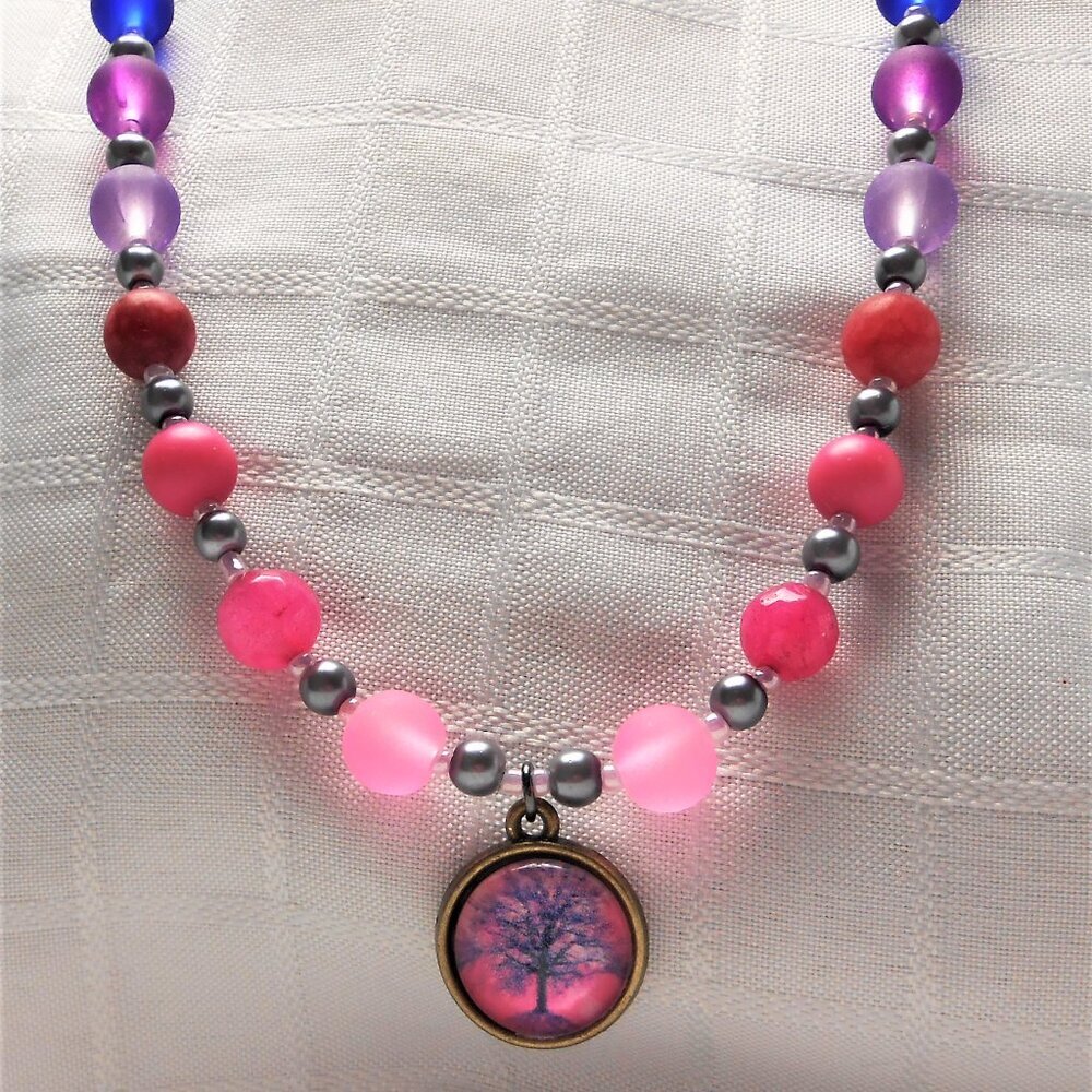 No 1055 Beautiful handmade earrings and necklace with enameled piece